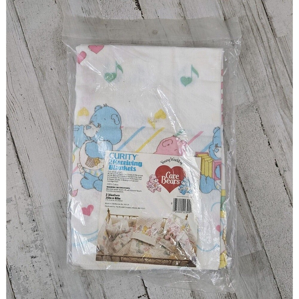 Curity 2 Receiving Blankets Care Bears Vintage Nursery Baby Infant 30 X 40"